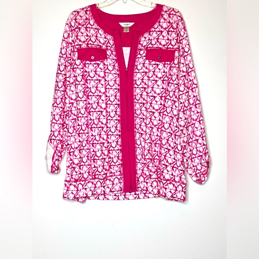 CJ Banks Pink & White Full Zip Jacket Sz‎ 1X